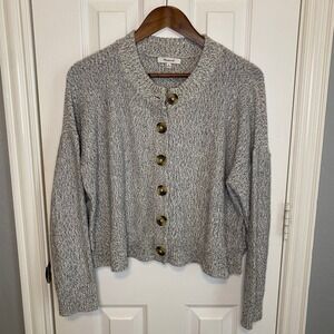 Madewell Cardigan Sweater Womens Medium Marled Knit Black White Button Cropped